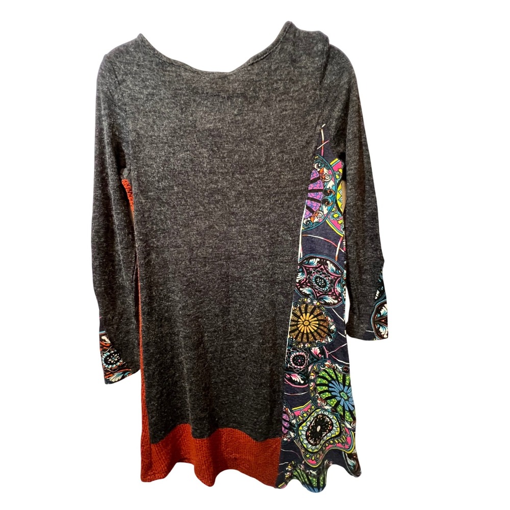 Y2K ADORE Sweater Dress L Gray Multicolor Print Long‎ Sleeve Bohemian